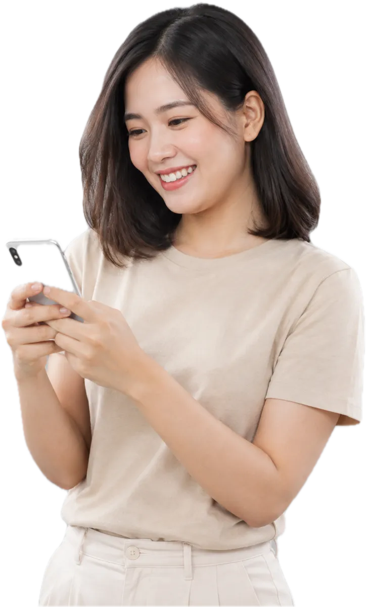 A mother smiling at her phone while checking her child’s screen time